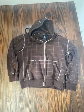 Mark ecko Brown Checked Zip-Up Hoodie Sweatshirt